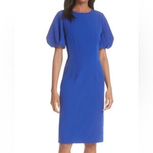 Milly | Kyle Puff Sleeve Cady Sheath Dress In Cobalt Blue